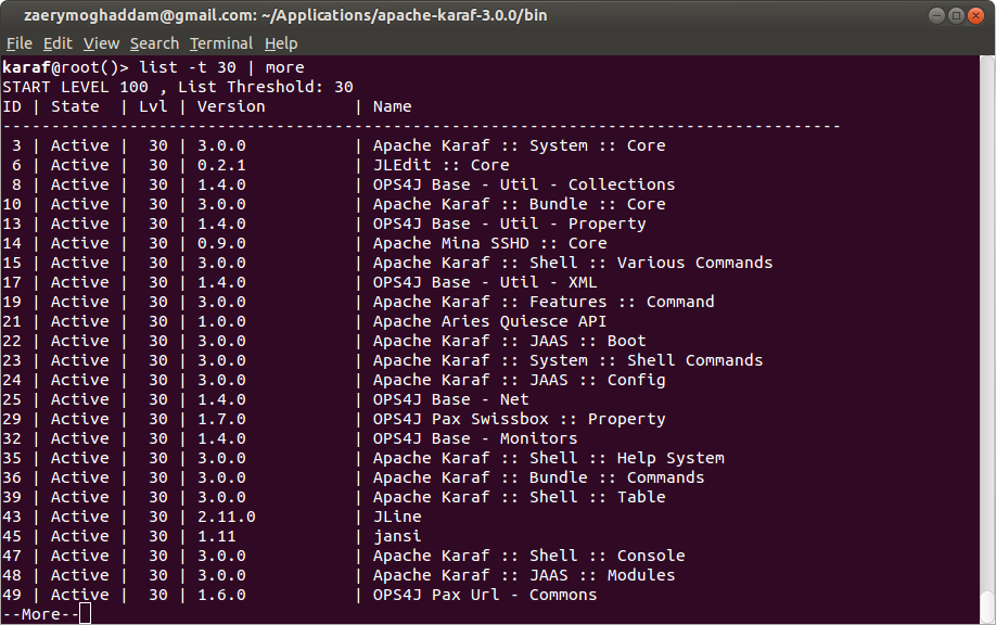 Result of issuing list -t 30 - more command